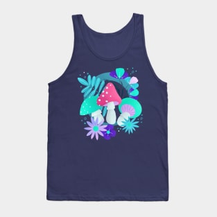 Turquoise and pink mushrooms and flowers Tank Top